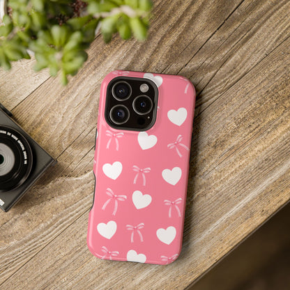 Pink Bow & White Hearts MagSafe iPhone® Case