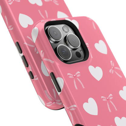Pink Bow & White Hearts MagSafe iPhone® Case