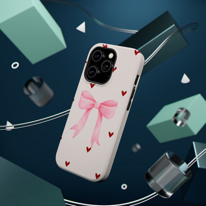 Pink Bow & Red Hearts MagSafe iPhone® Case