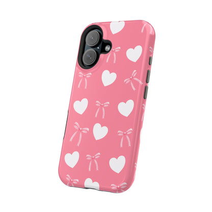 Pink Bow & White Hearts MagSafe iPhone® Case