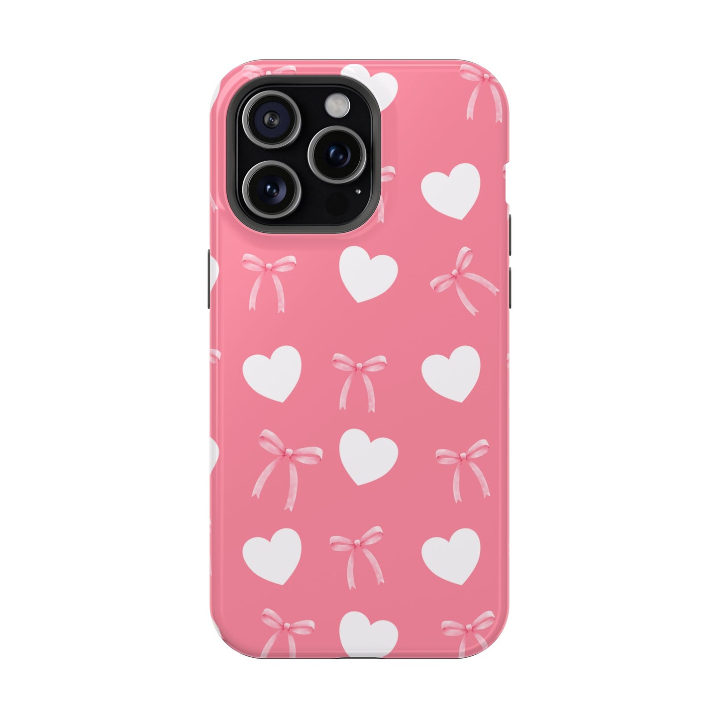 Pink Bow & White Hearts MagSafe iPhone® Case