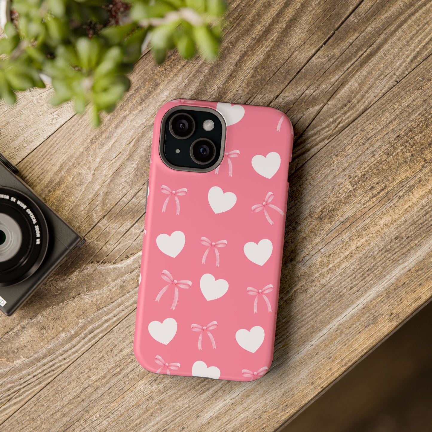 Pink Bow & White Hearts MagSafe iPhone® Case