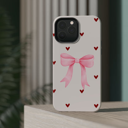 Pink Bow & Red Hearts MagSafe iPhone® Case