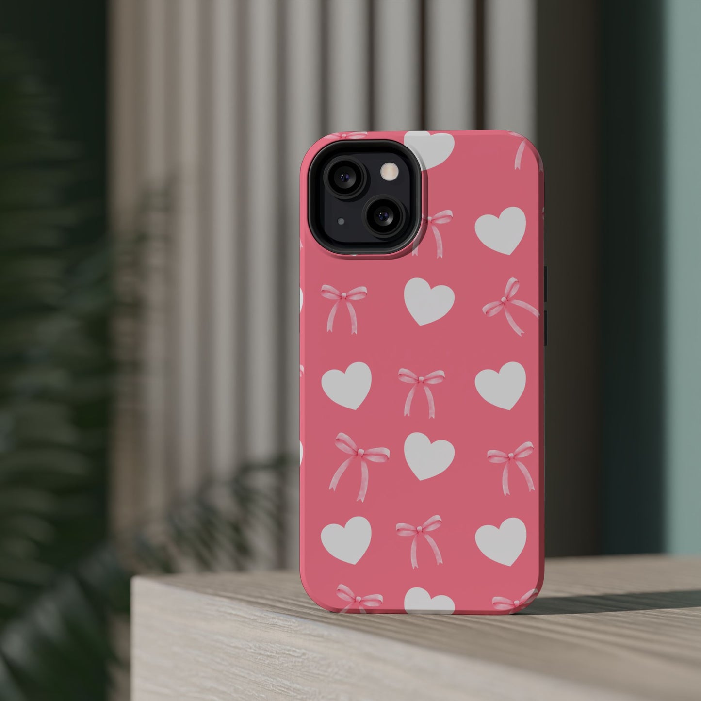 Pink Bow & White Hearts MagSafe iPhone® Case