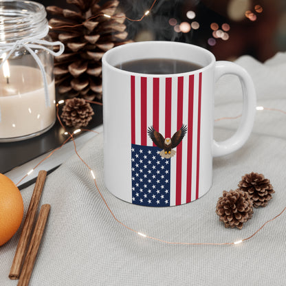 Inspirational Mug Declaring Power, Wisdom, Strength with Subtle American Flag Accent