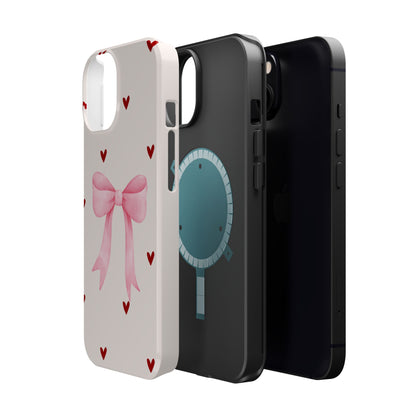 Pink Bow & Red Hearts MagSafe iPhone® Case