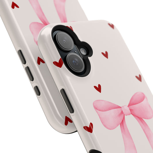 Pink Bow & Red Hearts MagSafe iPhone® Case