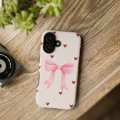 Pink Bow & Red Hearts MagSafe iPhone® Case
