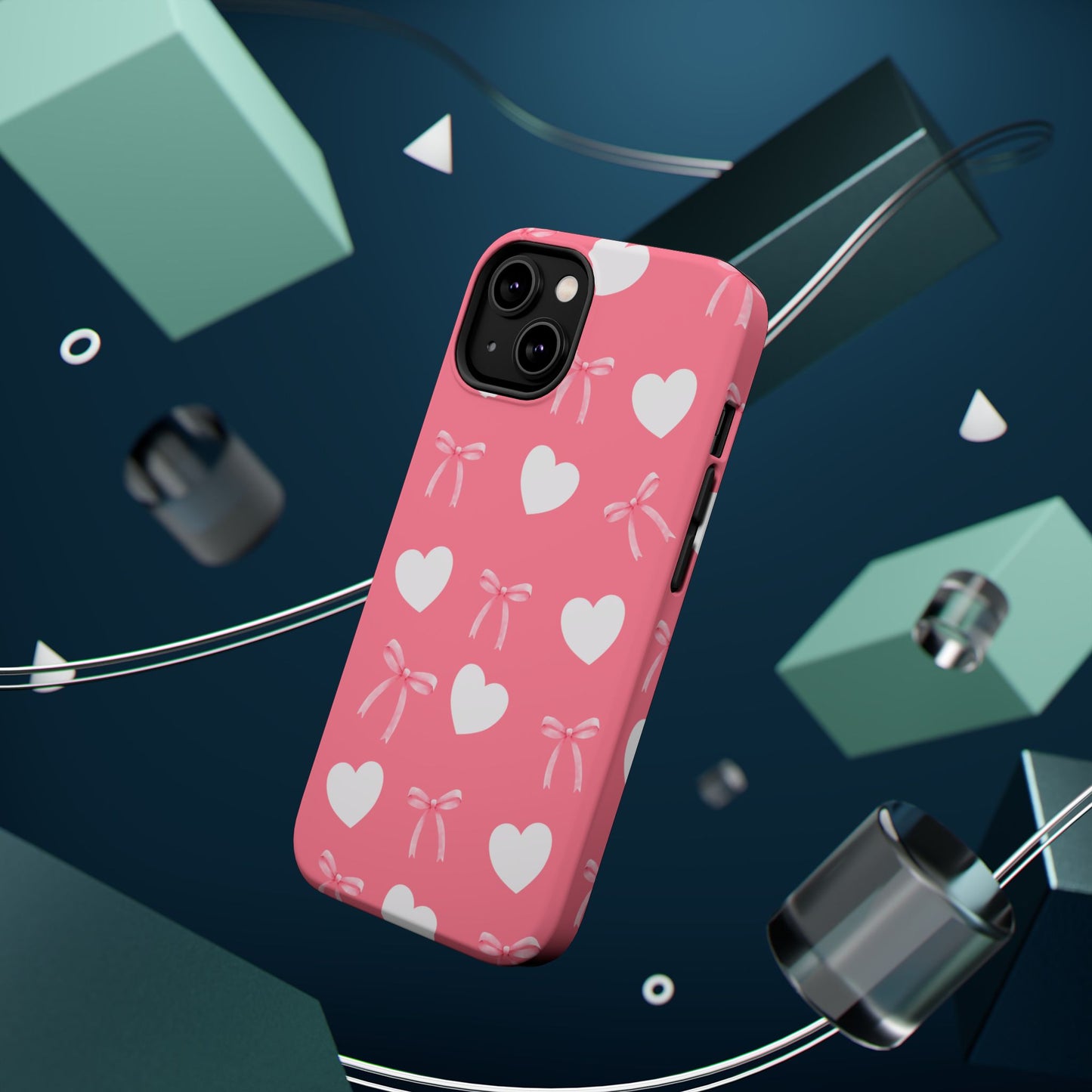 Pink Bow & White Hearts MagSafe iPhone® Case
