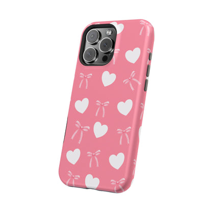 Pink Bows & White Hearts MagSafe iPhone® Case