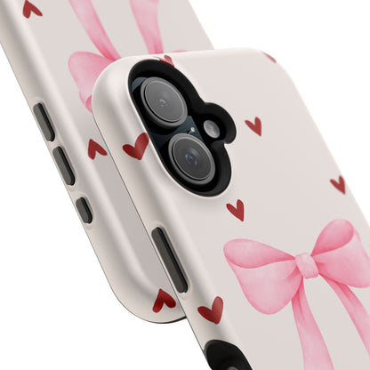 Pink Bow & Red Hearts MagSafe iPhone® Case