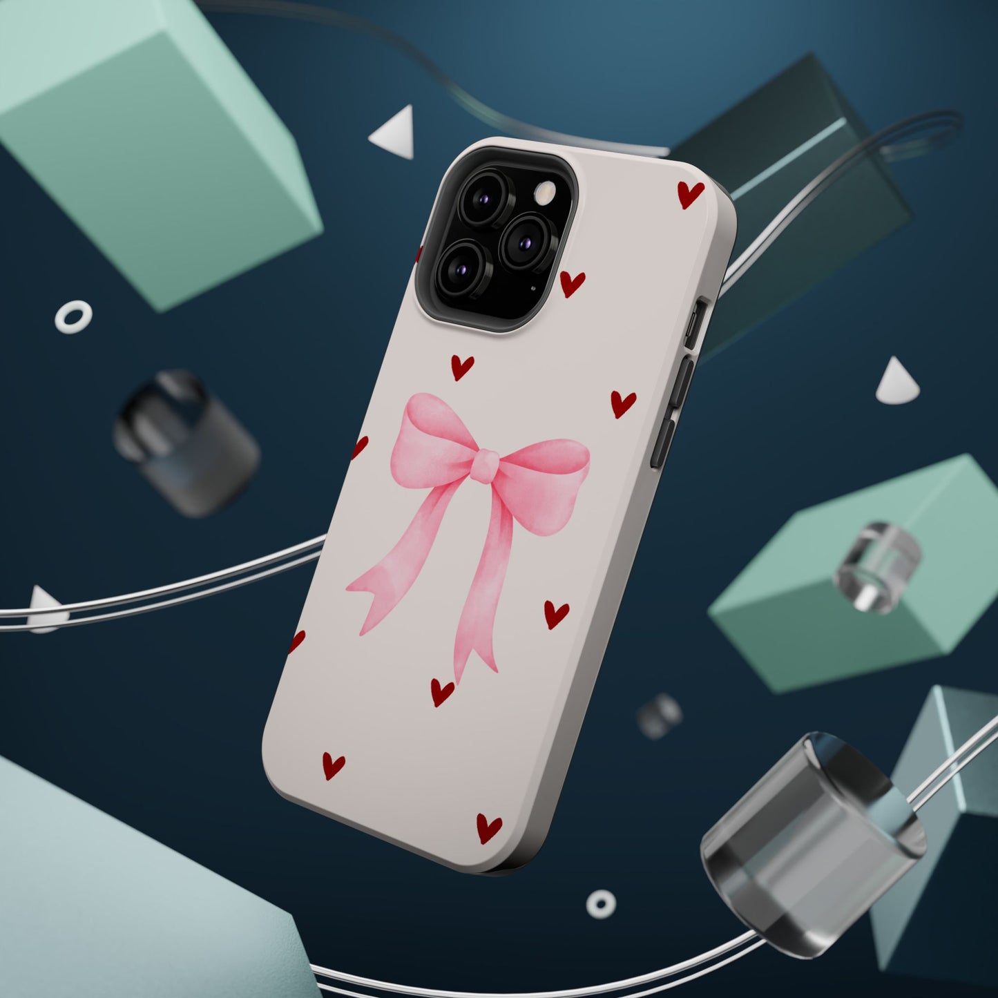 Pink Bow & Red Hearts MagSafe iPhone® Case