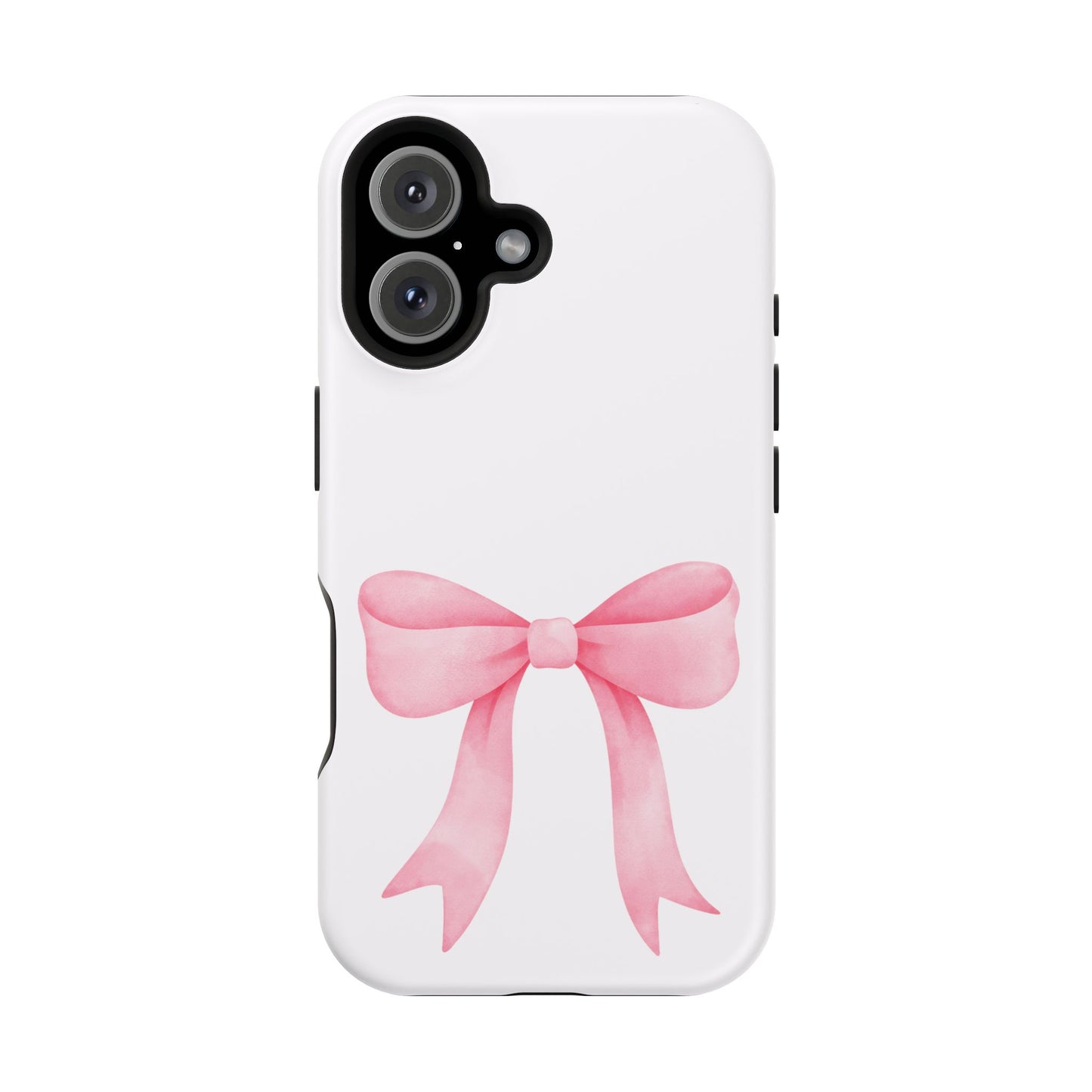Phone case with a pink bow design on a white background