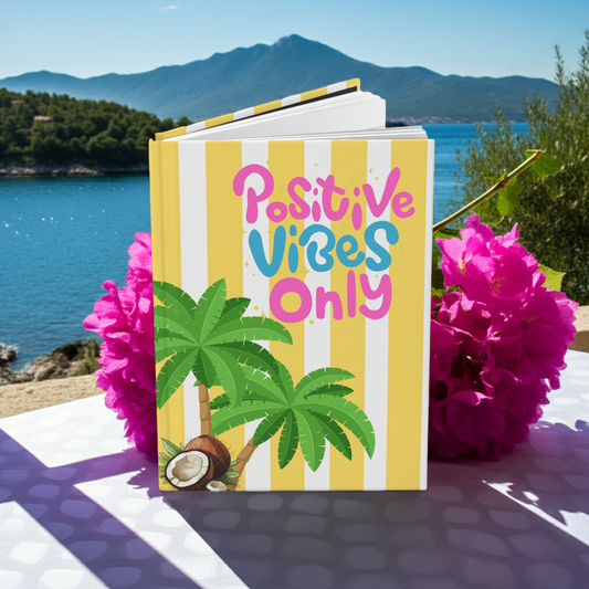 Hardcover Journal — Positive Vibes Only Tropical Palm Coconut Notebook