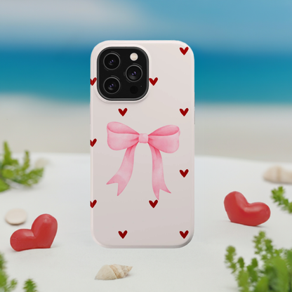 Pink Bow & Red Hearts MagSafe iPhone® Case