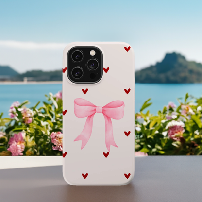 Pink Bow & Red Hearts MagSafe iPhone® Case