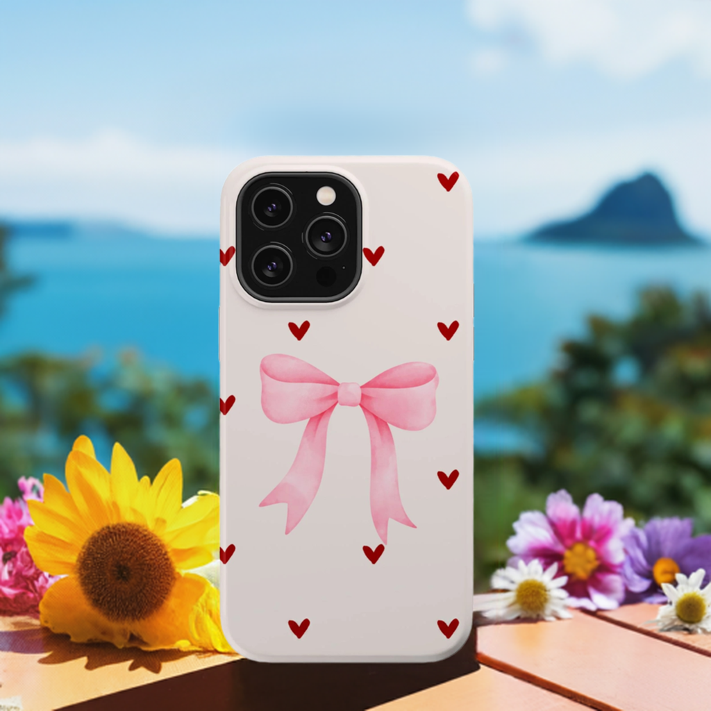 Pink Bow & Red Hearts MagSafe iPhone® Case