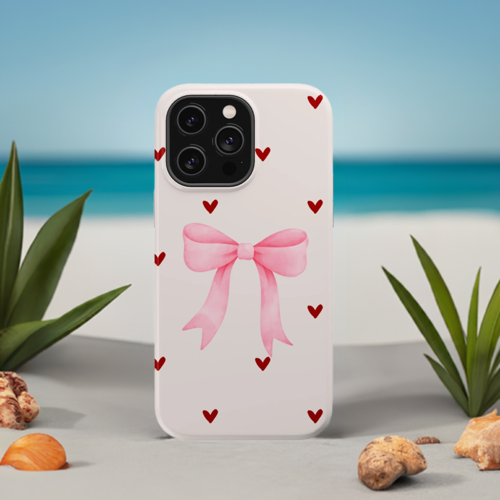 Pink Bow & Red Hearts MagSafe iPhone® Case