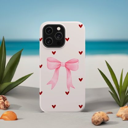 Pink Bow & Red Hearts MagSafe iPhone® Case