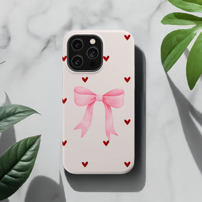 Pink Bow & Red Hearts MagSafe iPhone® Case