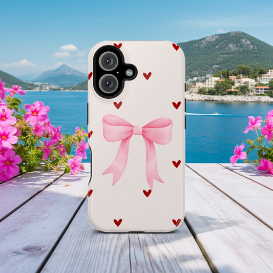 Pink Bow & Red Hearts MagSafe iPhone® Case